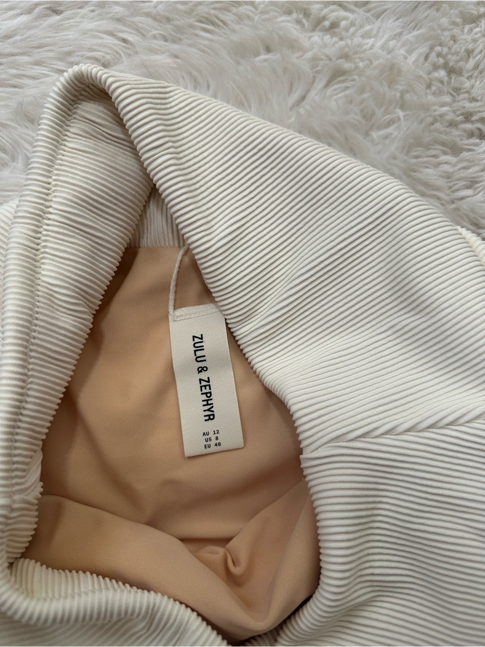 Zulu & Zephyr Cream Ribbed Crop Swim Bra & High Waist Short Set - Picture 5 of 7